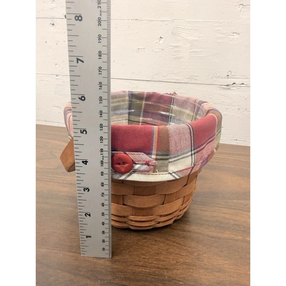 Longaberger Swing Handle Small Fruit Basket Plaid Button Liner Vintage 1989 5